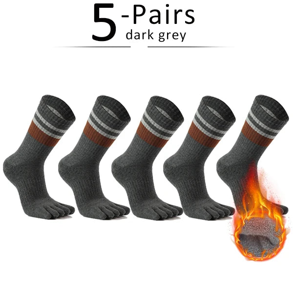 5 Pairs Terry Toe Man Cotton Striped Thick Elastic Sweat-Absorbing Long Socks
