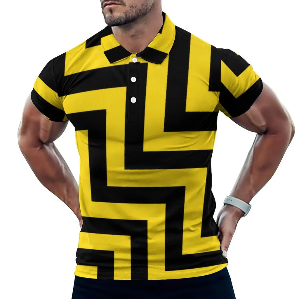 Multi Geometric Print Polo Mondrian Style Streetwear T-Shirts Collar Oversized Clothing