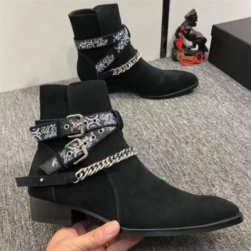 Men Ankle Boots Faux Suede Buckle Strap Classic Short Boots