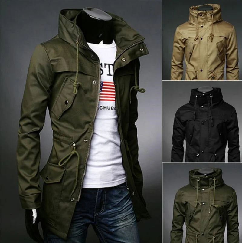 Men's High-end Trench Coat Medium Long Casual Slim Cape Jackets Outerwear
