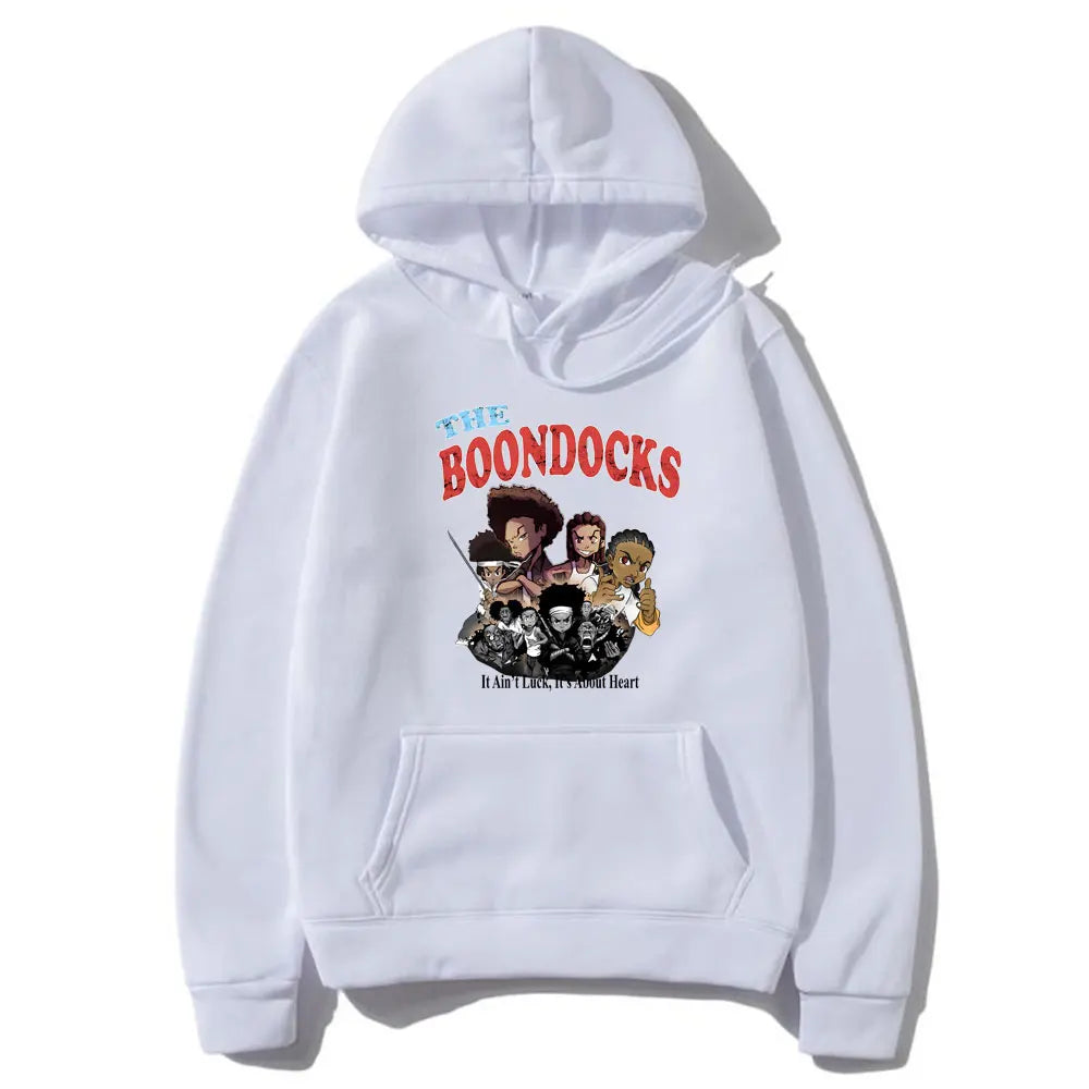 The Boondocks Huey and Riley Graphic It Ain't Luck It's about Heart Print Sweatshirt Men Fleece Cotton Hoodie