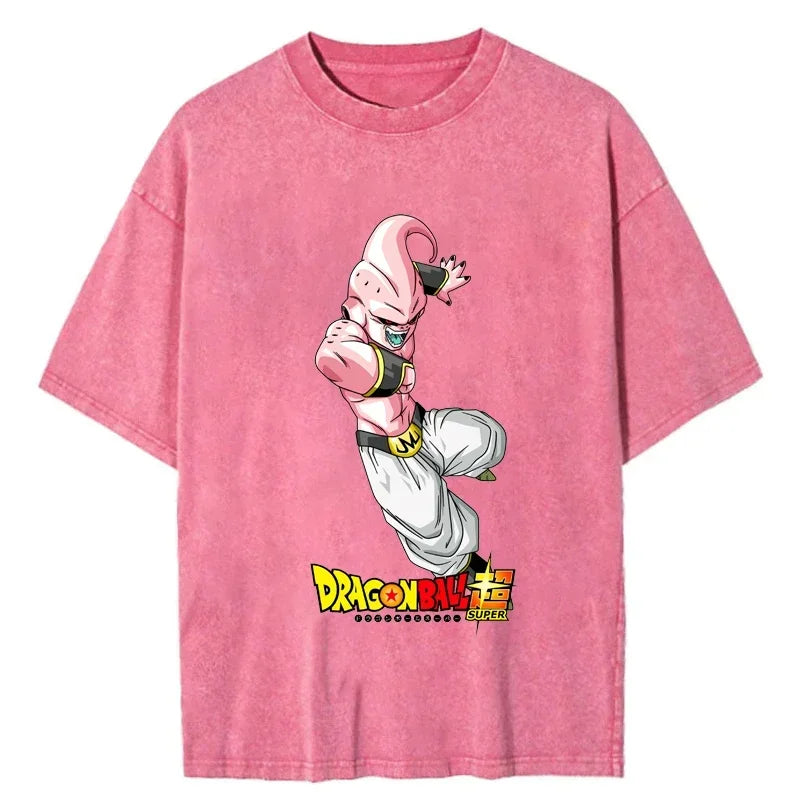 Men Oversized Vintage T Shirt Dragon Ball Washed Cotton Pink Top