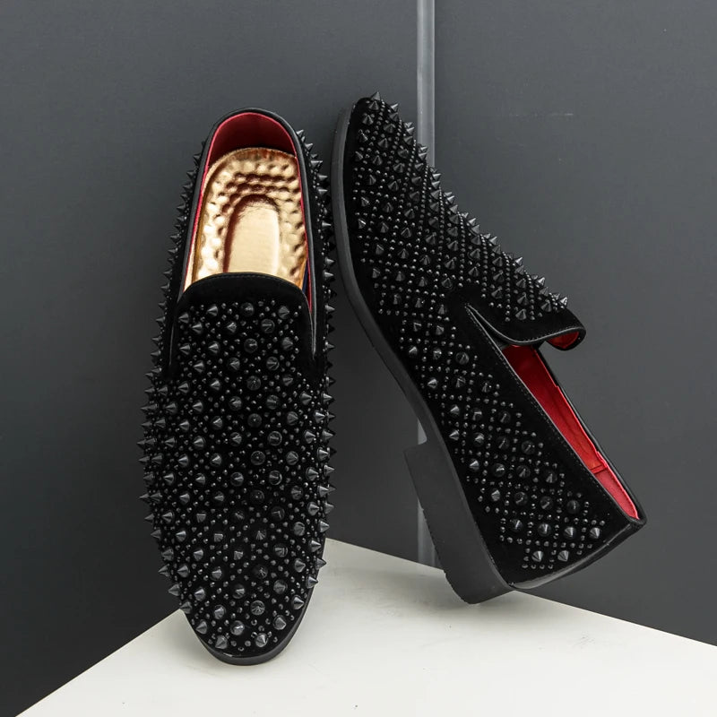 Rivet hot diamond Loafers men's British vintage rhinestone hipster leather shoes