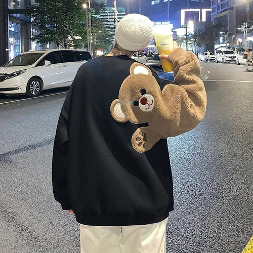 Bear Pattern Streetwear Clothes Men Long Sleeve Shirts Casual Sweatshirts