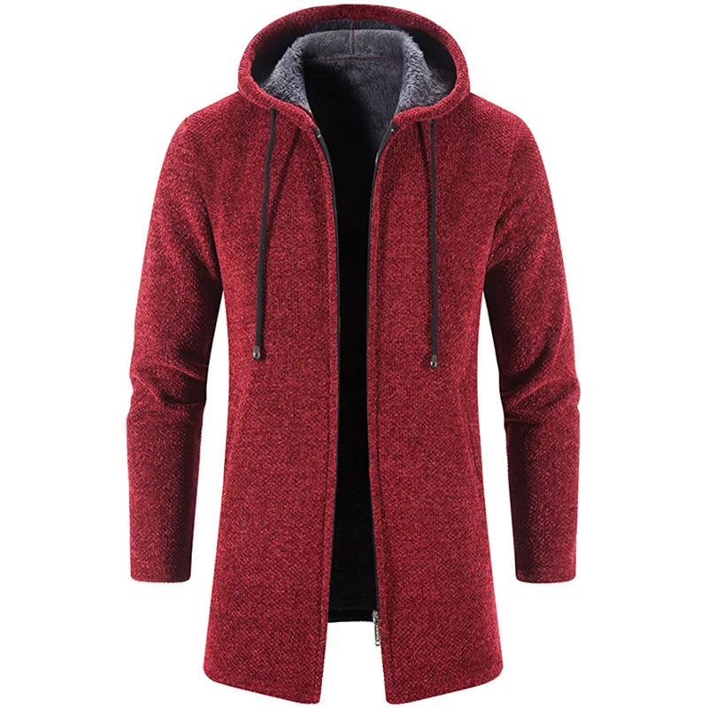 Men's Warm Zipper Medium Long Cardigan Sweaters Casual Knitwear