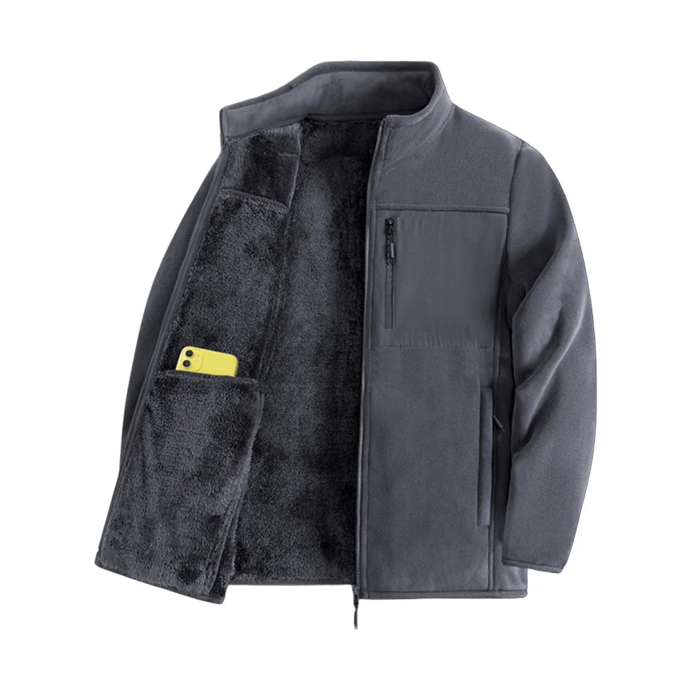 Thickened Thermal Basic Fleece Stand Collar Patchwork Design  Jacket