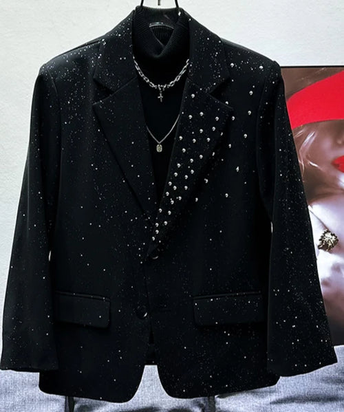 Sparkling Rivet Sequined Chic Tailored Coats Men's Loose Comfort Blazers Jackets