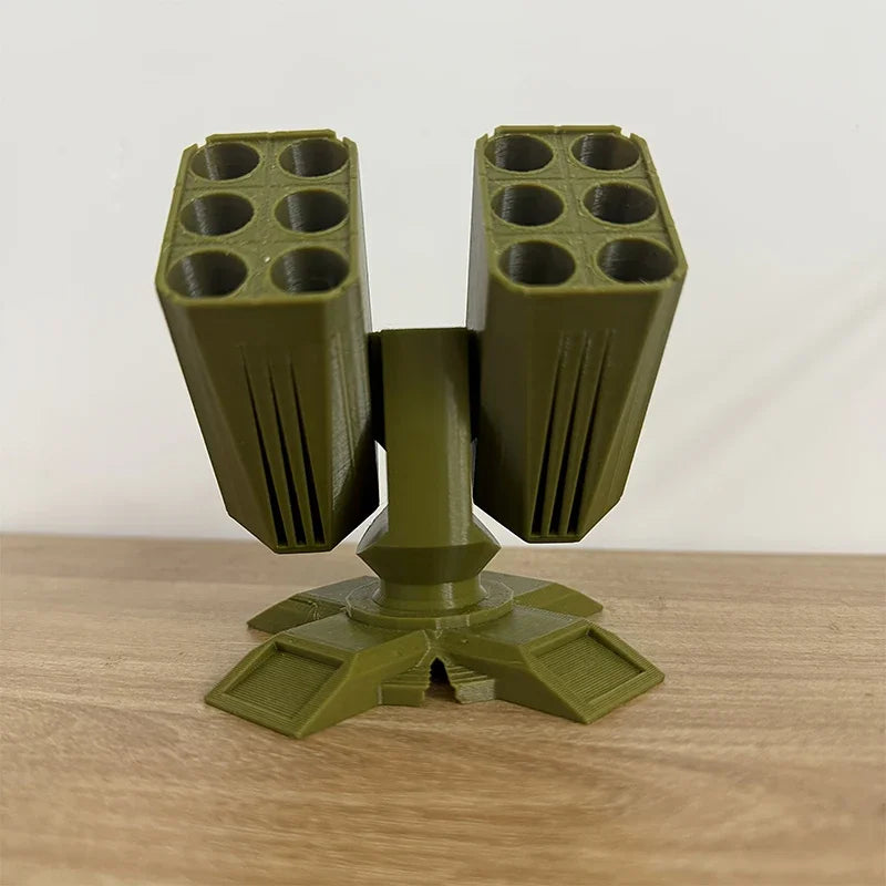 Military-Style Anti Aircraft Gun Olive Green Multi-Compartment Pen Holder