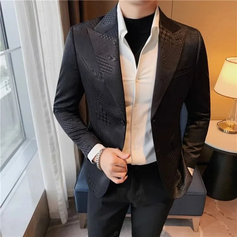 Single Breasted Blazer Coat Men's Suit Jackets Vintage High Quality Fashionable