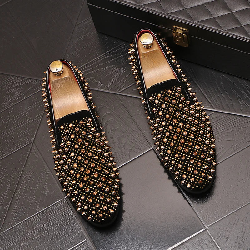 Luxury Men's Rivets Punk Flats Loafers Men Handmade Spiked Shoes Soft Moccasins