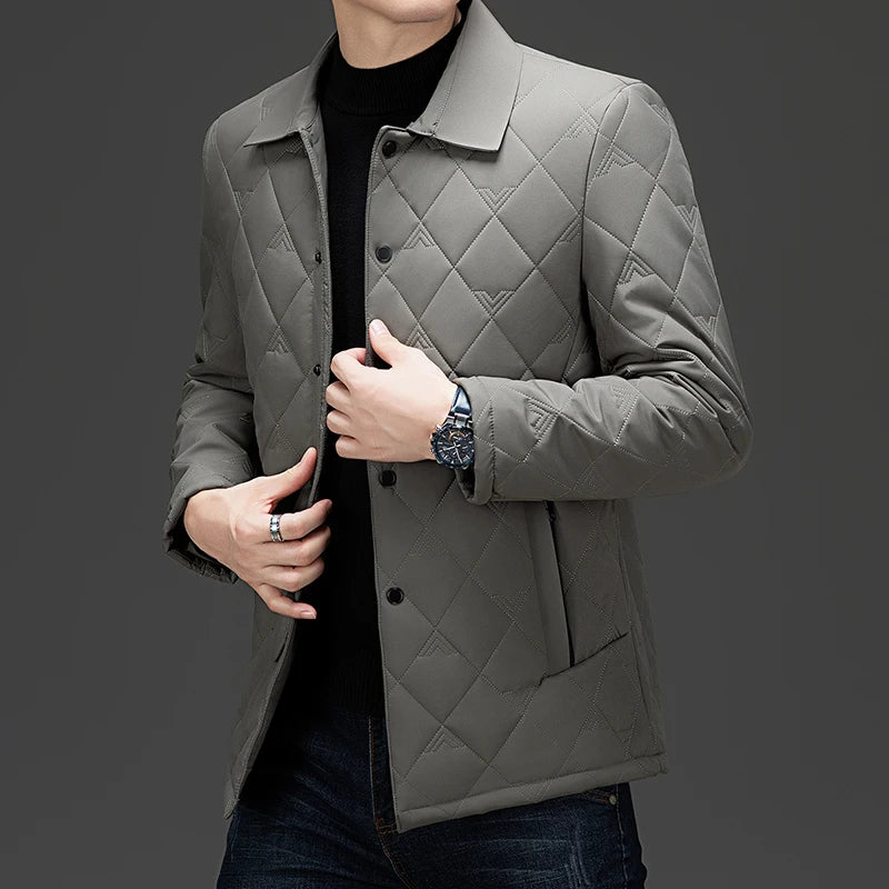 Top Grade Men Diamond Quilted Bubble Coat Parka Jacket Turn-Down Collar Coat