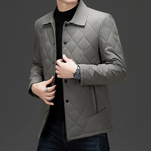 Top Grade Men Diamond Quilted Bubble Coat Parka Jacket Turn-Down Collar Coat