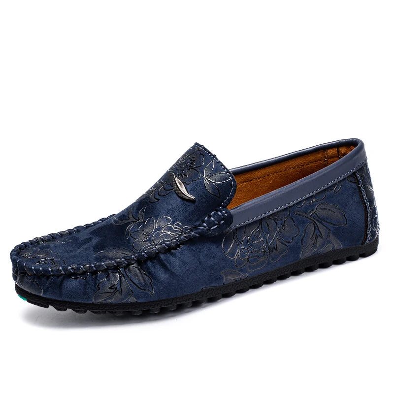 Rose Print Loafers Flats High Quality Suede Casual Shoes For Man