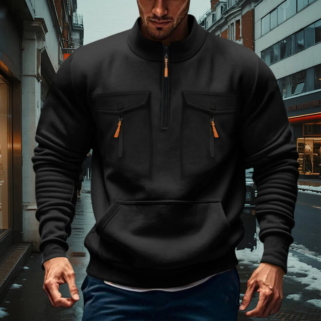 Quarter Zipper Men Stand Up Collar Sweatshirt cargo Long Sleeve Sweatshirt