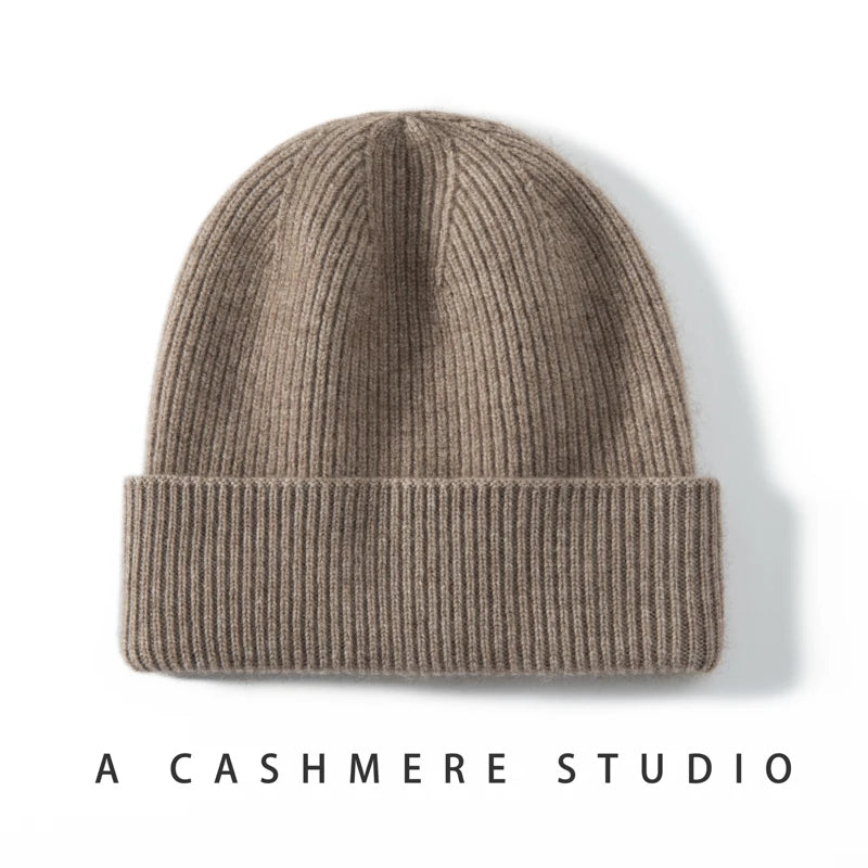 High Quality 100% Cashmere Knitted Casual Beanie Hat Soft Warm Caps