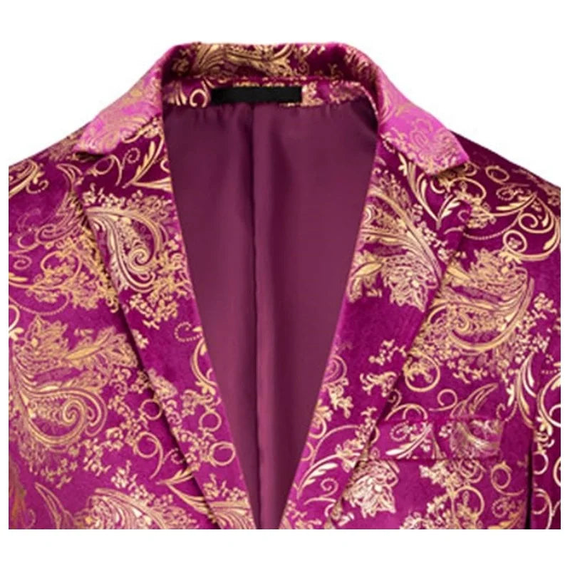 Men's 3-Piece Floral Tuxedo Suit | 2-Button Slim Fit Set (Jacket+Vest+Pants) for Themed Parties