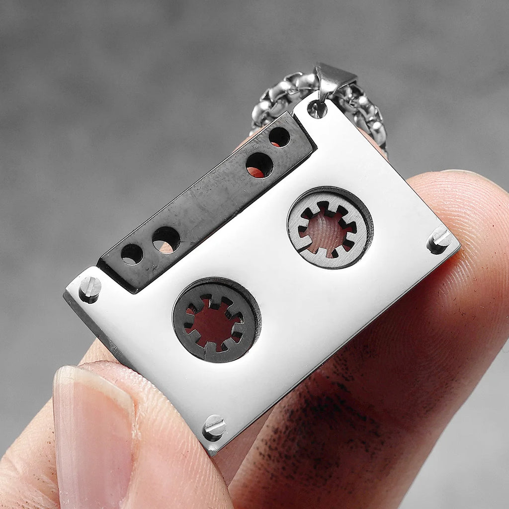 Music Tape Stainless Steel Jewelry Men Simple Necklace With Pendant