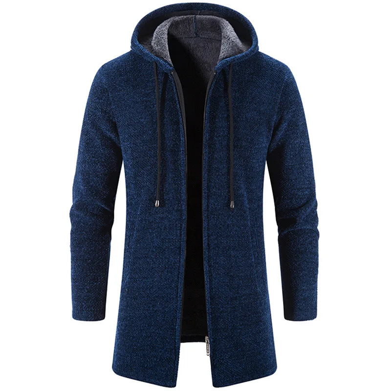 Men's Warm Zipper Medium Long Cardigan Sweaters Casual Knitwear