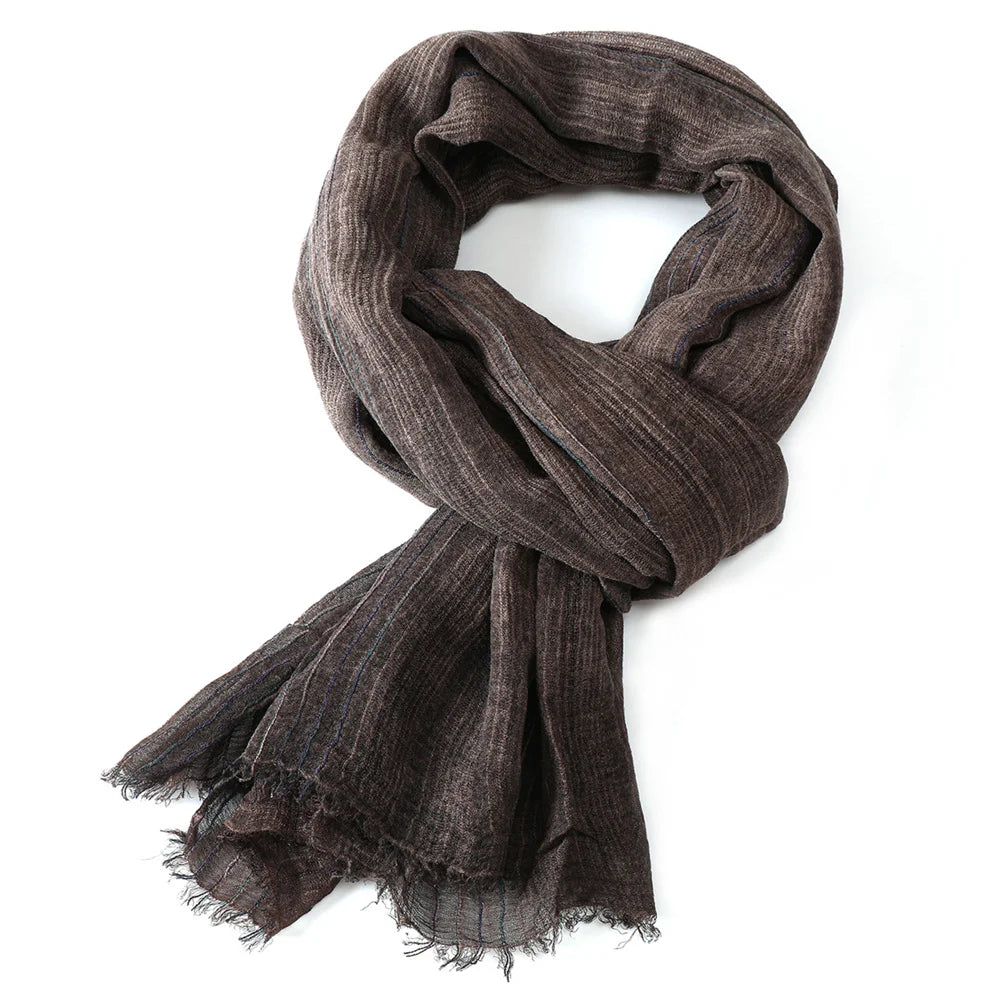Cotton Linen Striped Men Warm Neckerchief Pashmina Accessories Short Tassel Shawl