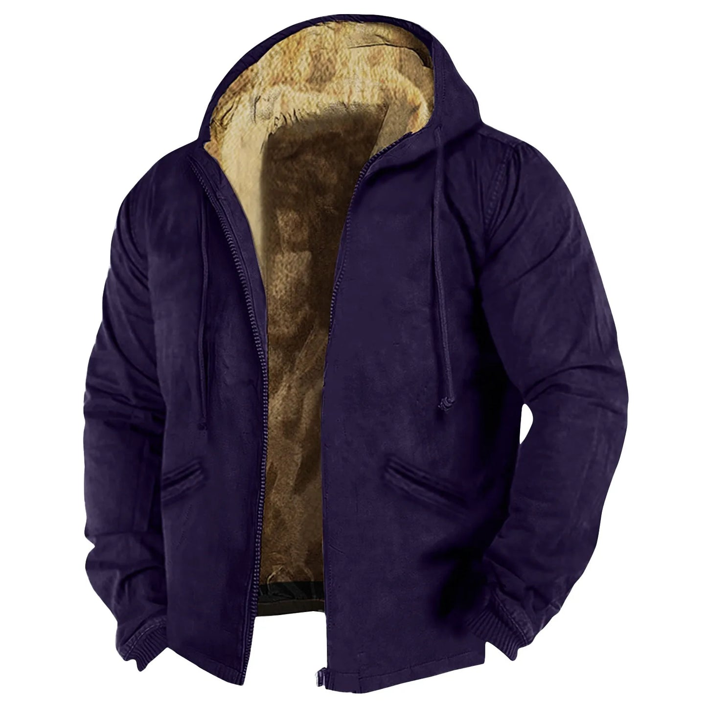 Men's Velvet Thick Corduroy Fur Collar Jacket Outwear Thermal Hooded