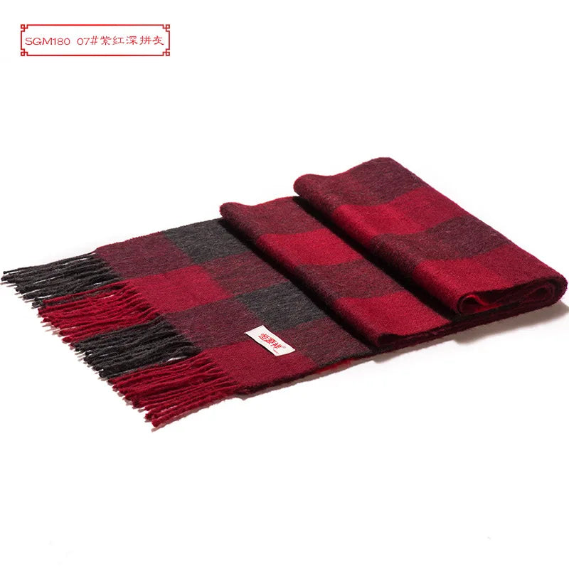 High Quality 100% Wool Men Korean Long Plaid Muffler Thermal Shawl