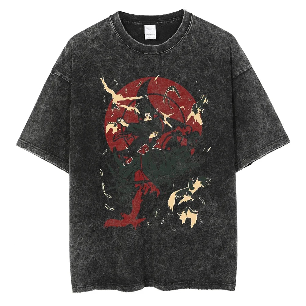 Vintage Men Streetwear Anime Print Short Sleeve Cotton T Shirt