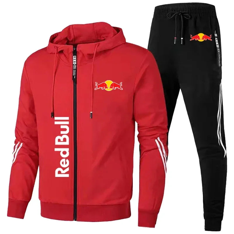 Red Bull Sportswear Jacket Men's Hooded Suit Leisure Outdoor Fitness Sets