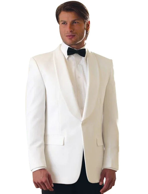 2 Pieces Ivory Men's Shawl Lapel One Button Blazer Black Pants Tuxedo Suit