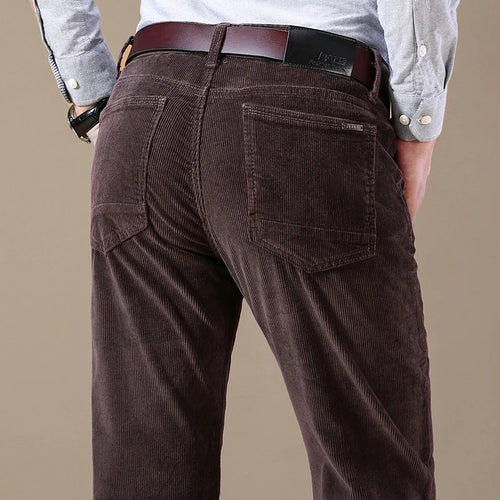Men's Corduroy Casual Pants Elastic Regular Fit Stretch Trousers