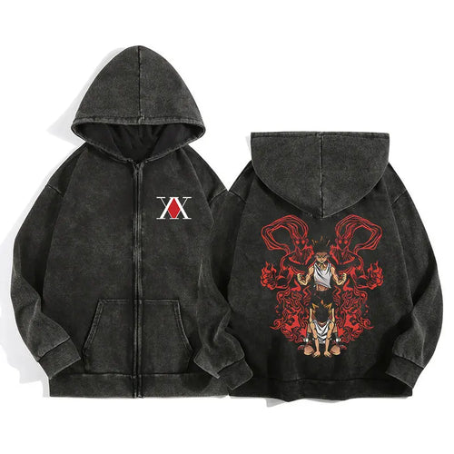 Hunter x Hunter Zip Up Hoodies for Men Cotton Print Gothic Harajuku Sweatshirts Pullover