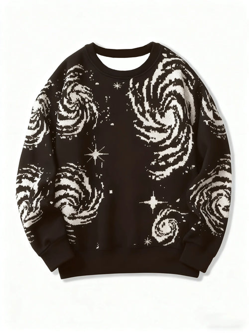 Men's Starry Sky Print with Round Neck Comfortable Casual Pullover Streetwear