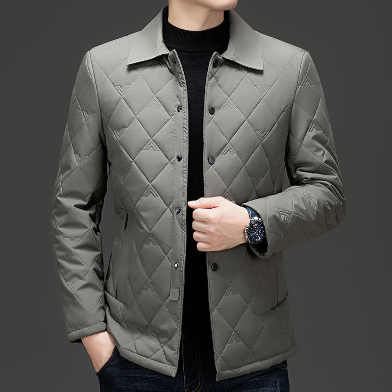 Top Grade Men Diamond Quilted Bubble Coat Parka Jacket Turn-Down Collar Coat