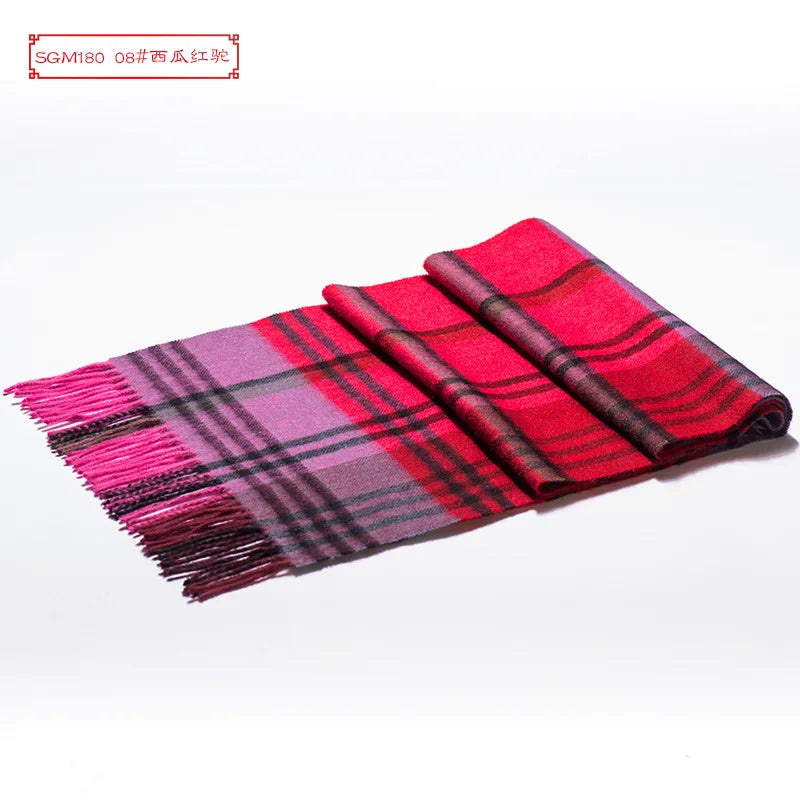 High Quality 100% Wool Men Korean Long Plaid Muffler Thermal Shawl