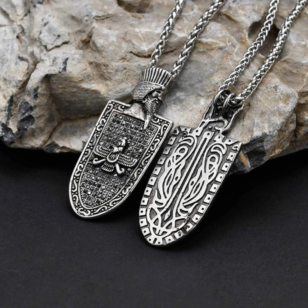 Stainless Steel Zoroastrian Pendant Black Shield Charm Durable Chain Jewelry for men