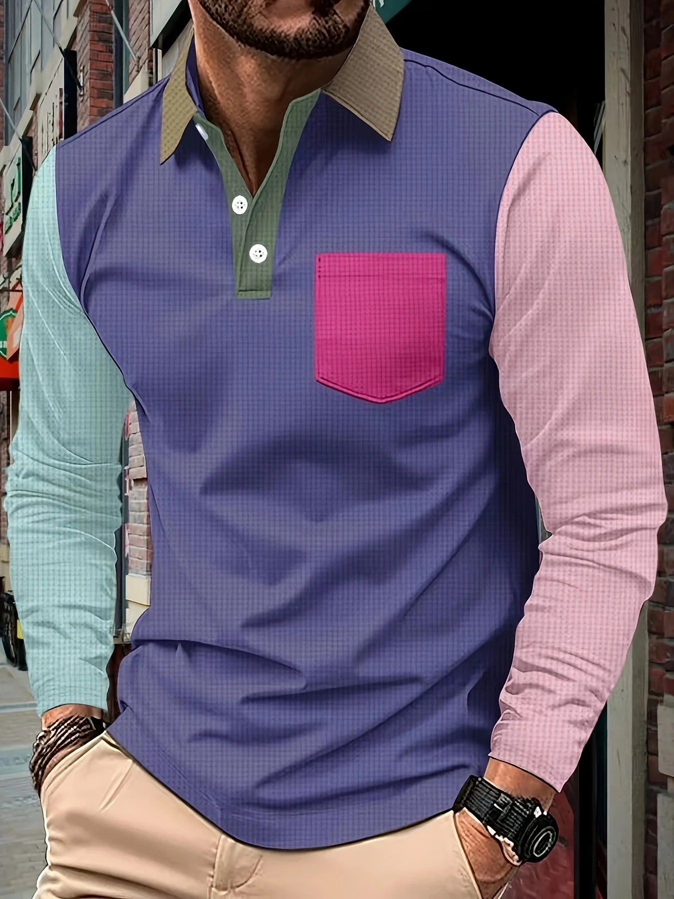 Men's Fashion POLO Shirt, T-Shirts Colorful Patchwork Fun Clothes