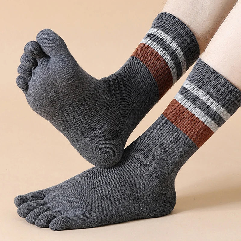 5 Pairs Terry Toe Man Cotton Striped Thick Elastic Sweat-Absorbing Long Socks