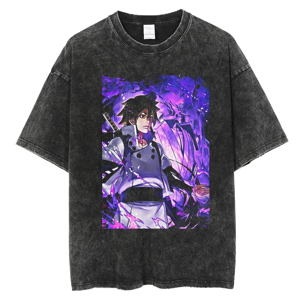 Vintage Men Streetwear Anime Print Short Sleeve Cotton T Shirt