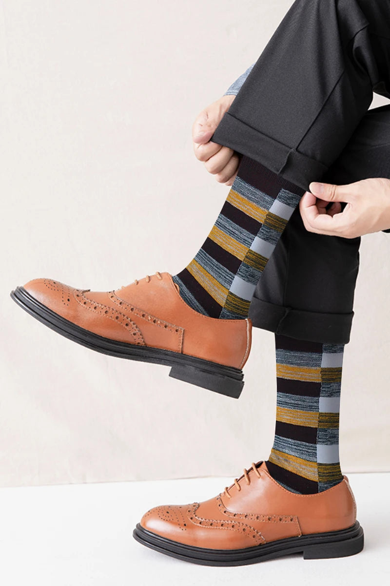 Men's Dress stripe plus size High Quality Cotton Crew Breathable Socks