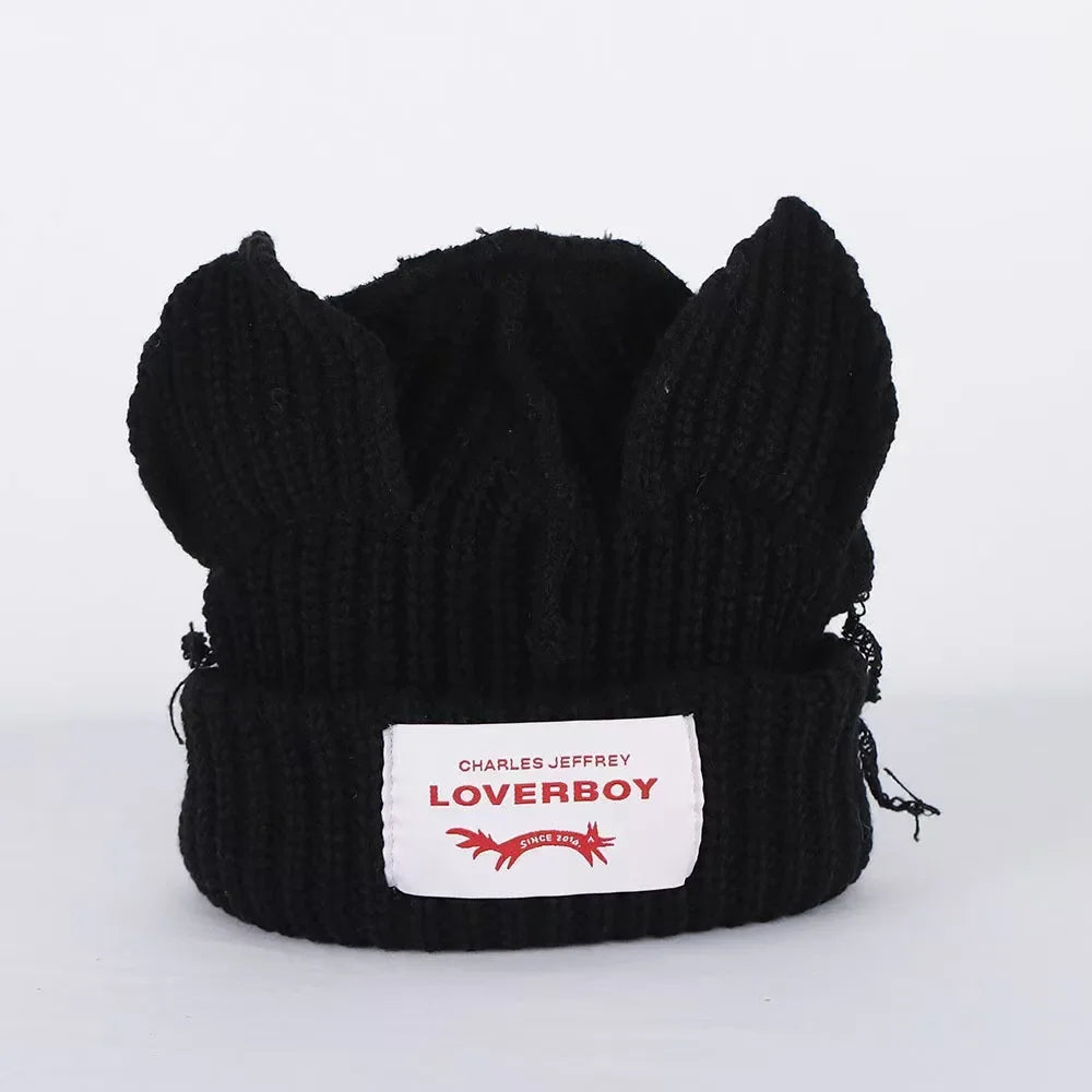 Winter Skullies Hat Unisex Cat Ear Warm Crochet Knitted Beanie