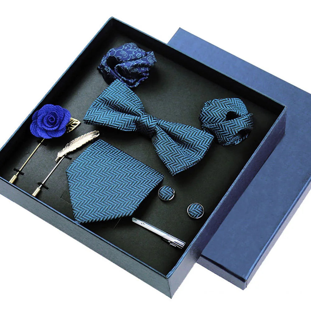 Luxury High Grade Men's Silk Necktie Set 8pcs Packing Cravat Pocket Squares