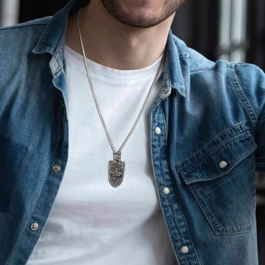 Stainless Steel Zoroastrian Pendant Black Shield Charm Durable Chain Jewelry for men