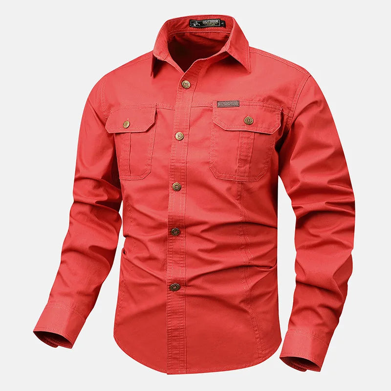 Retro Cargo style Men's Long Sleeve Shirt Casual Button Up Shirt