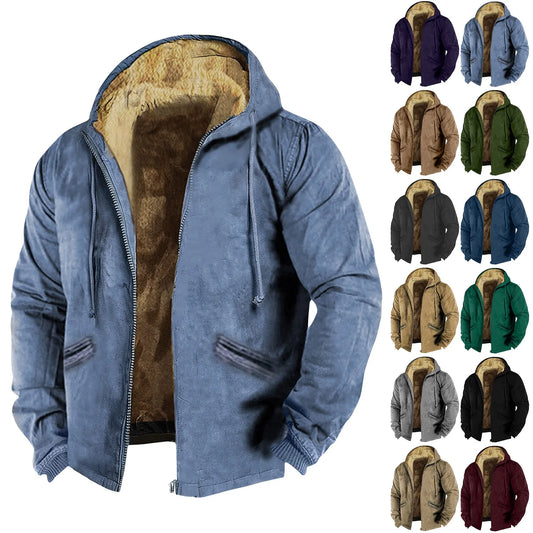 Men's Velvet Thick Corduroy Fur Collar Jacket Outwear Thermal Hooded