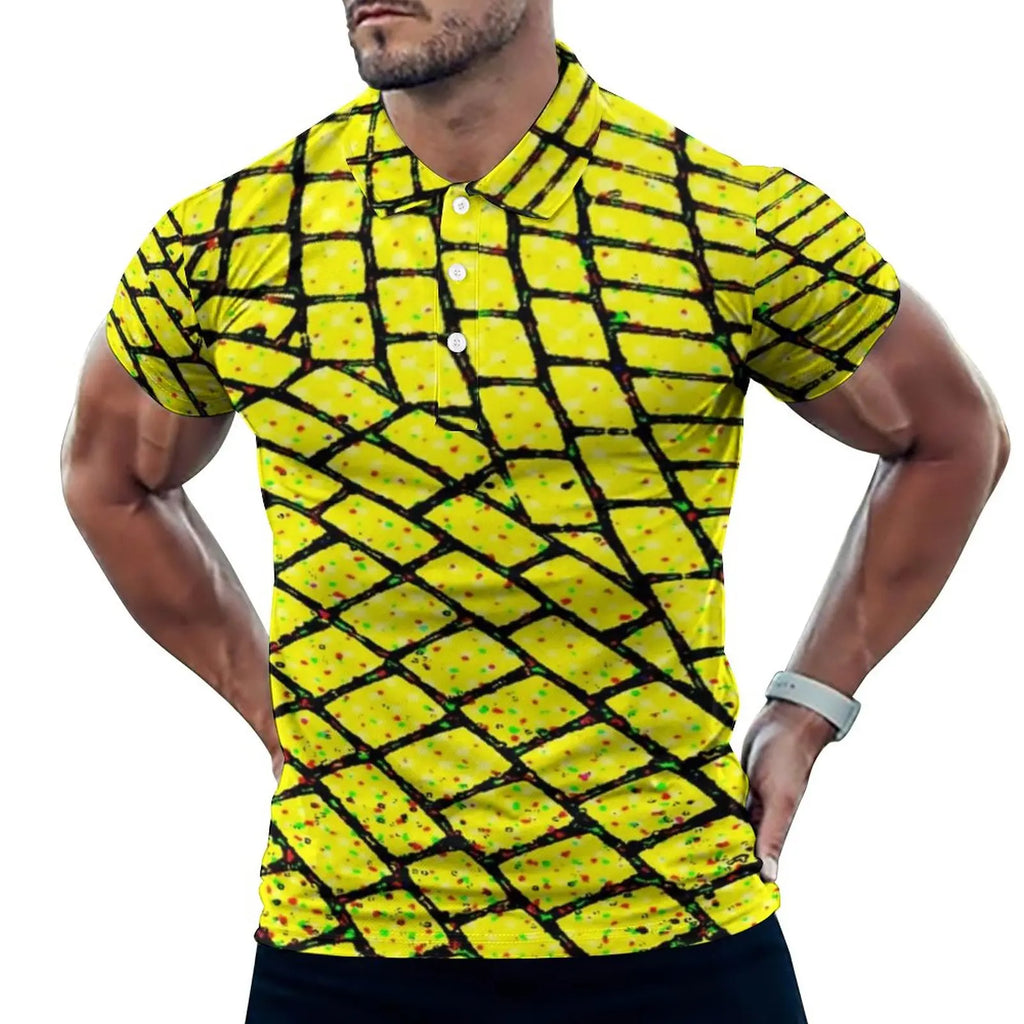 Multi Geometric Print Polo Mondrian Style Streetwear T-Shirts Collar Oversized Clothing