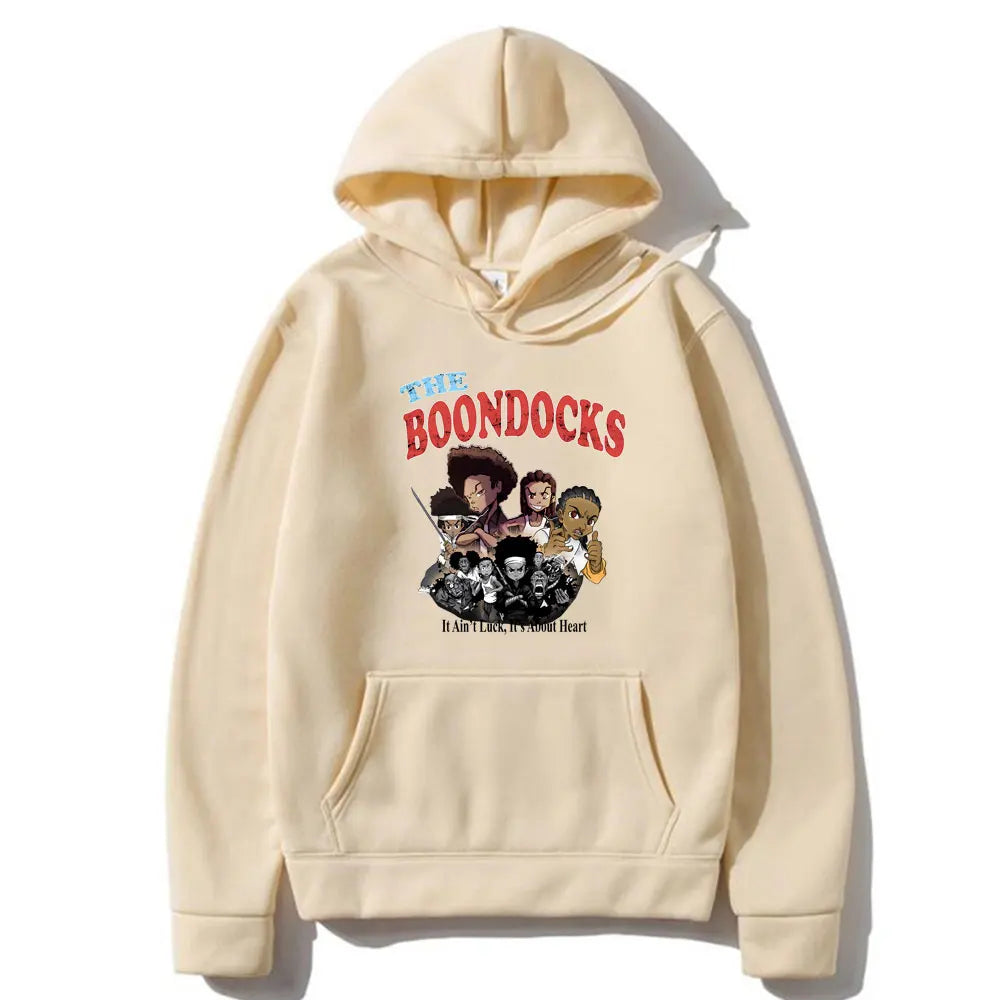 The Boondocks Huey and Riley Graphic It Ain't Luck It's about Heart Print Sweatshirt Men Fleece Cotton Hoodie