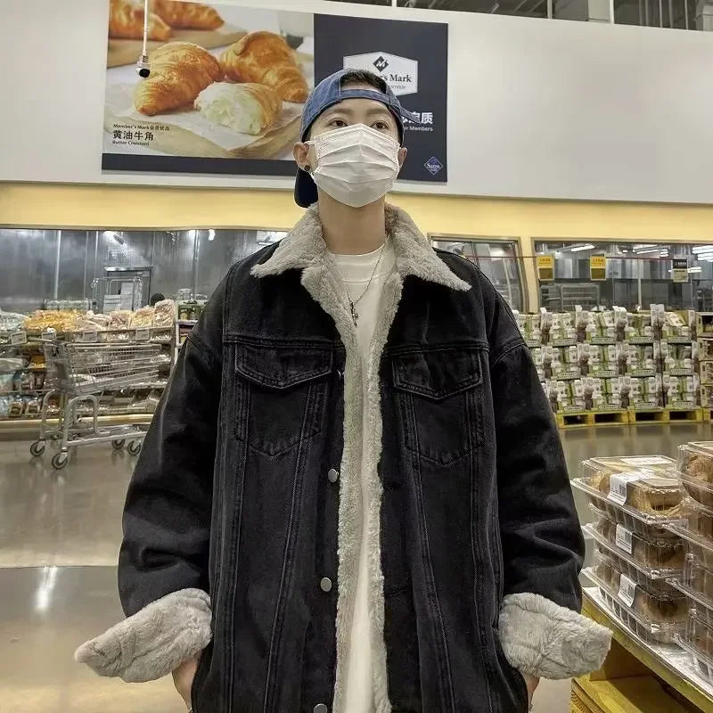 Fleece Denim Jacket Thick Wool Liner Coats Men's Outwear