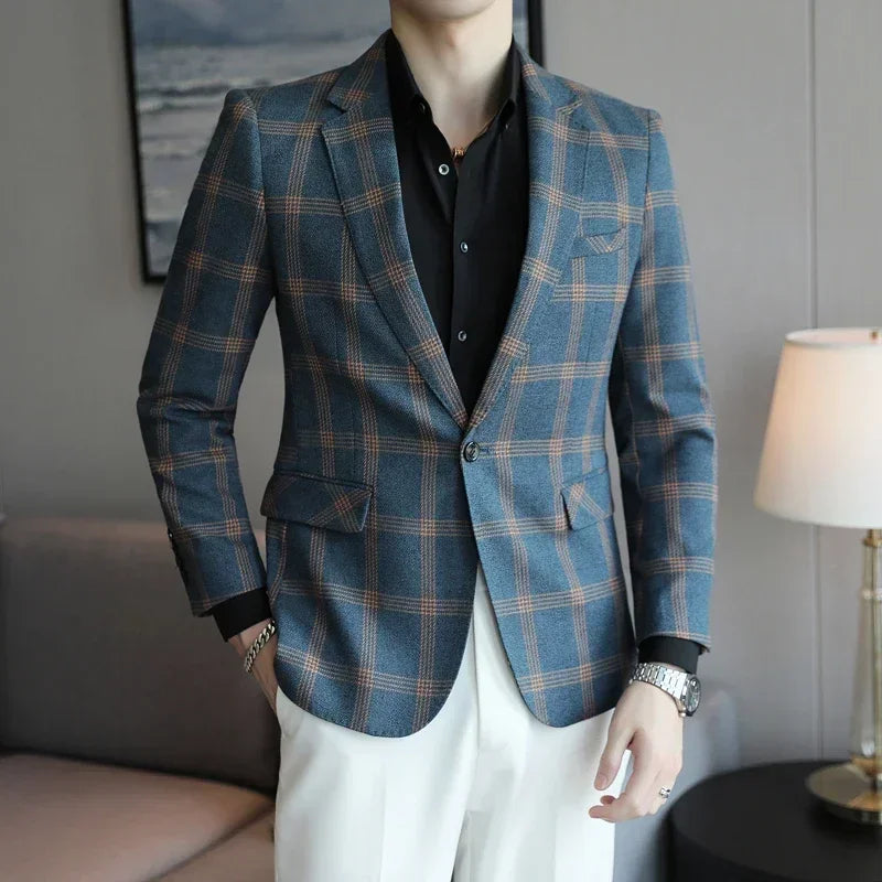 Luxury High-end Solid Color Plaid Stripe Men's Blazer Suit Jacket Coat