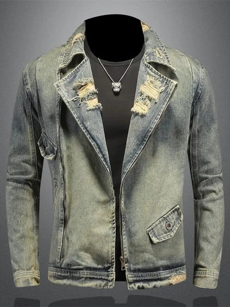 Retro Motorcycle Denim Jacket Men's Casual Loose Sports Large Size High Quality Jacket M-4XL