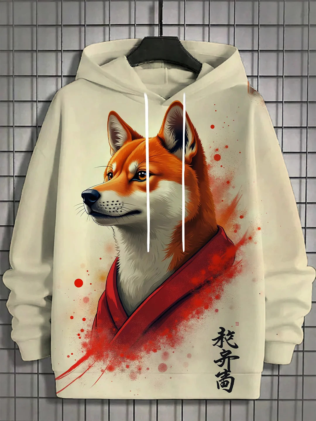 Men's 3D Full Body Printed Japanese Samurai Shiba Inu Casual  Hoodie