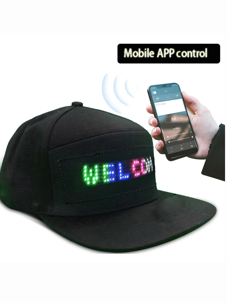 Phone APP Hat Glow Bluetooth Flexible Screen LED Scrolling Message